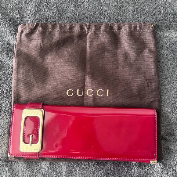 Vintage Gucci Red Patent Leather Romy Clutch with Dust Bag - Picture 1 of 15